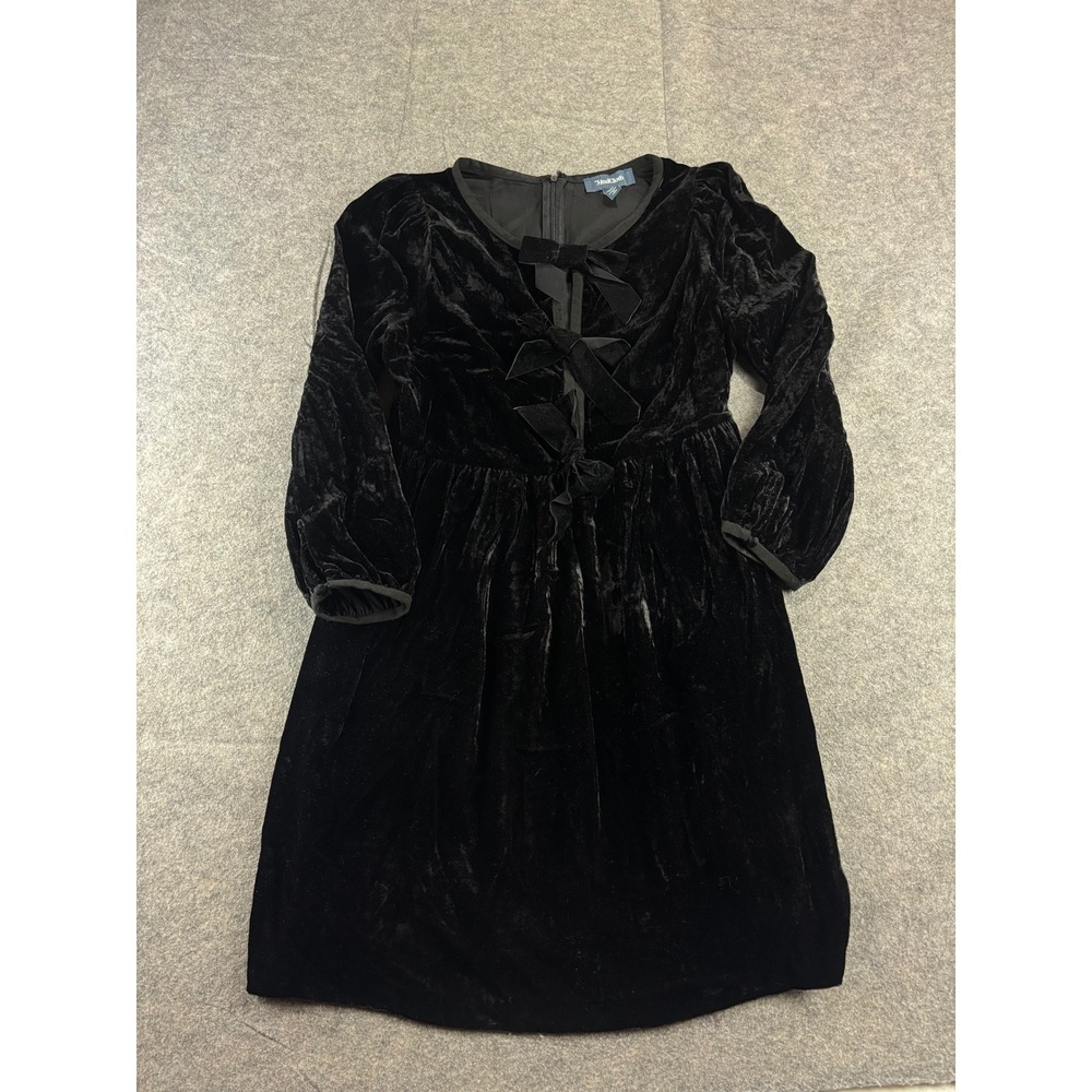 ModCloth Black Crushed Velvet Bow Front Mini Dress Women's 8 Preppy Holiday Chic
